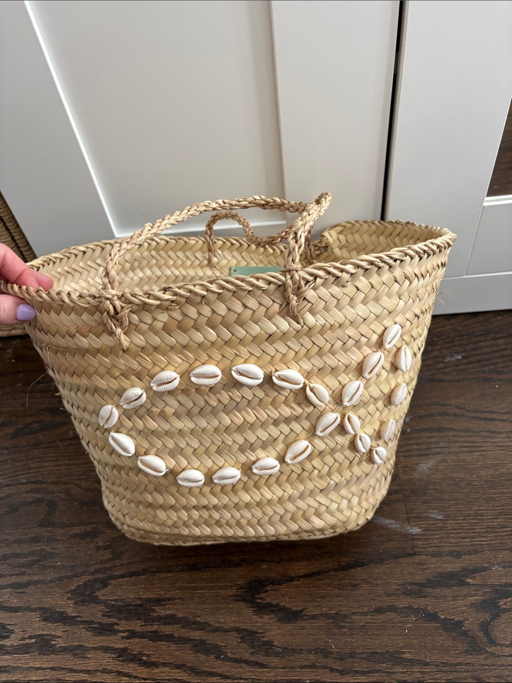 Handwoven Natural Straw Tote with Shell Accent - Natural